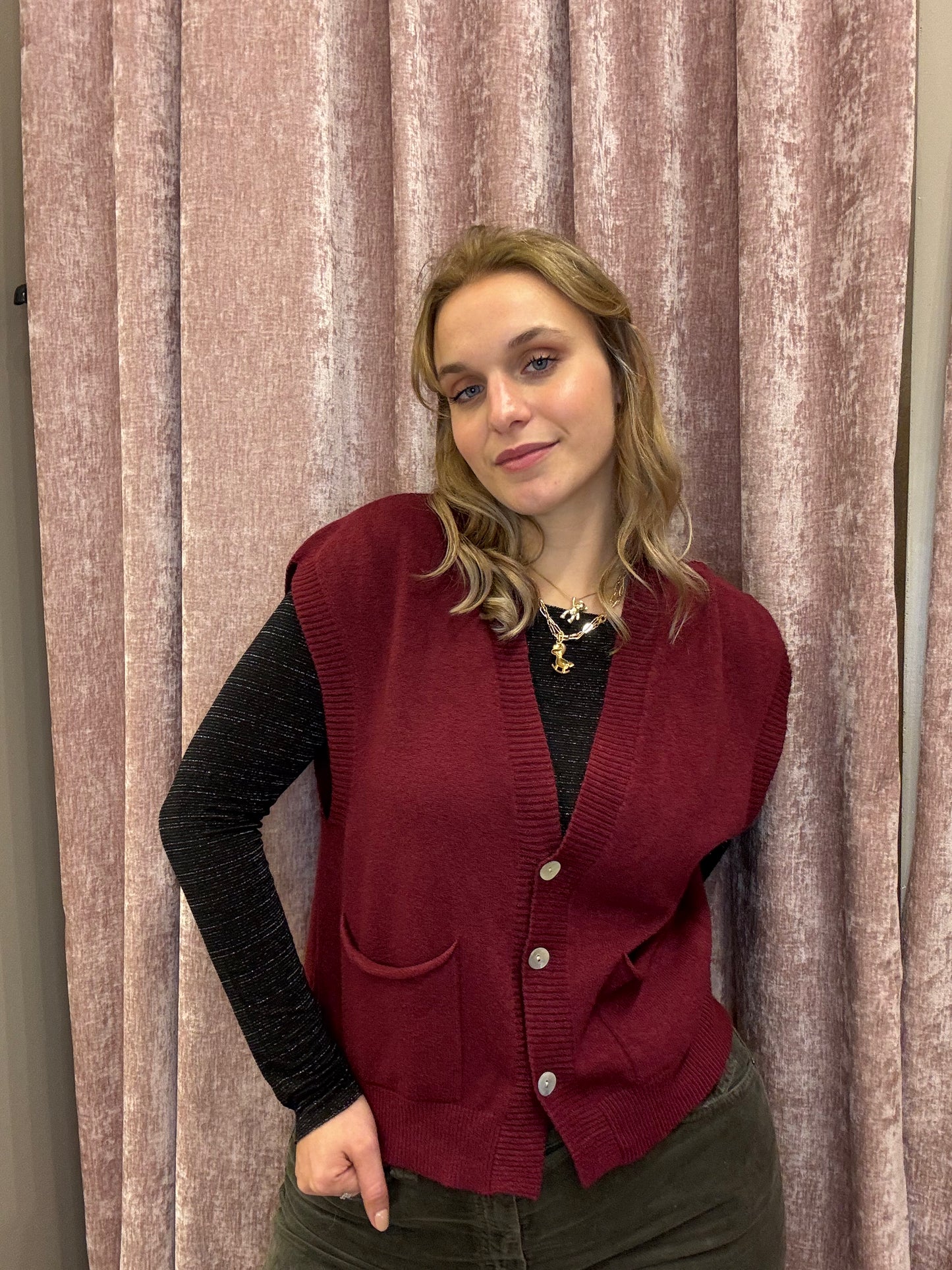 Gilet con bottoni in madreperla