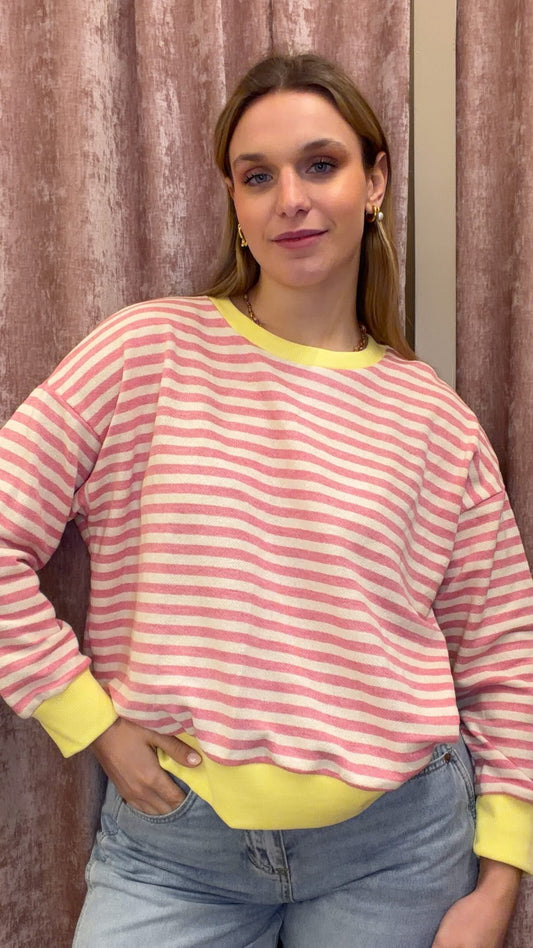 Felpa "Sorbetto" a Righe – Rosa & Giallo Lime