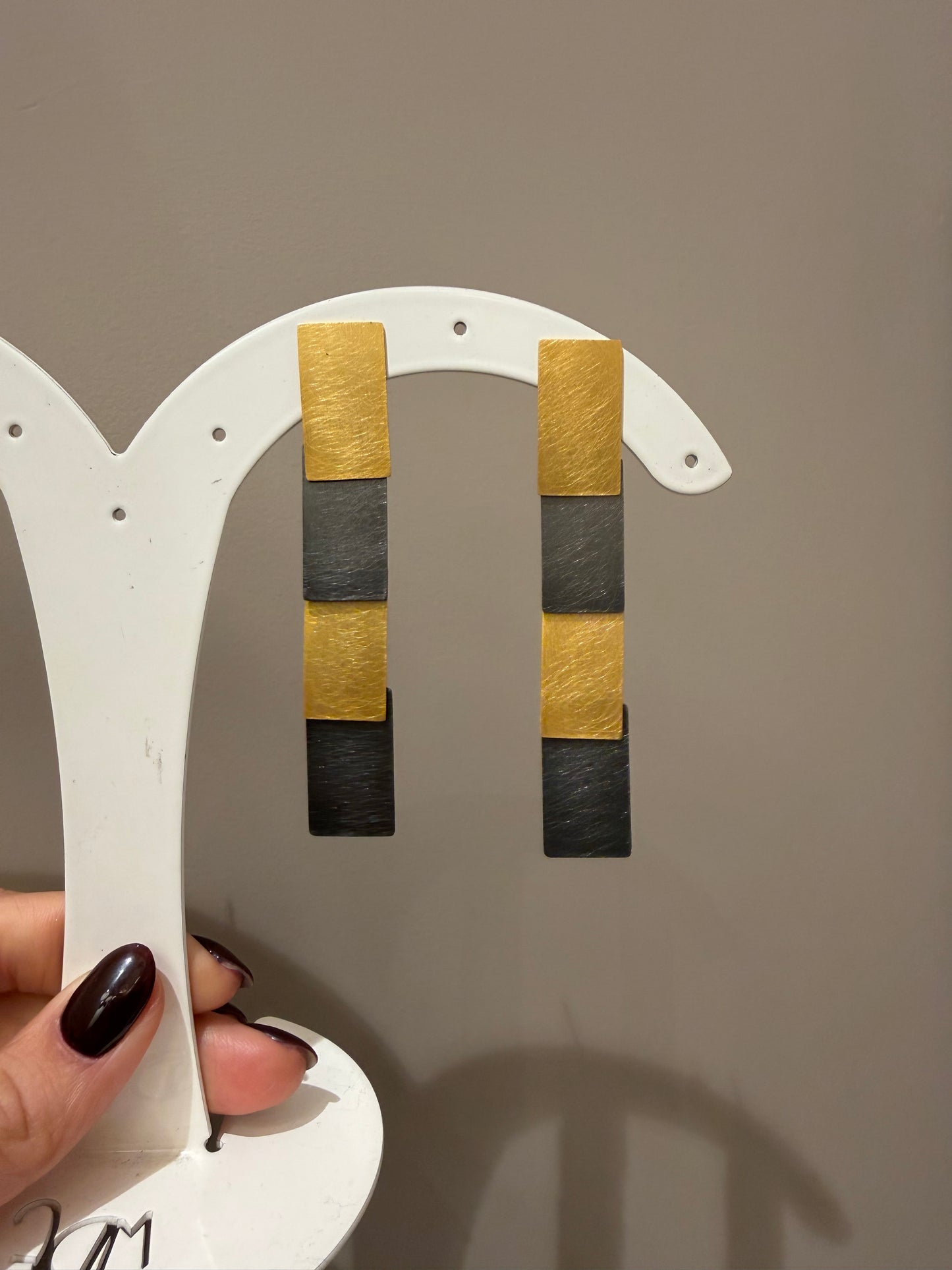 Orecchini pendenti rettangolari bicolor