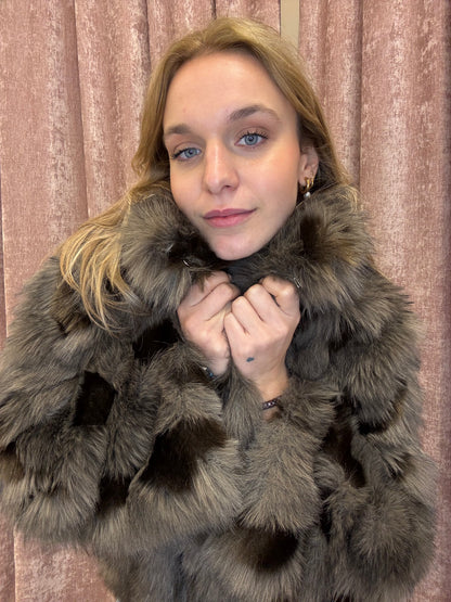 Eco pelliccia maculata grigio e beige