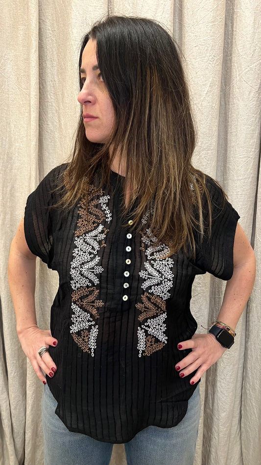 MEISIE Camicia nera con ricamo