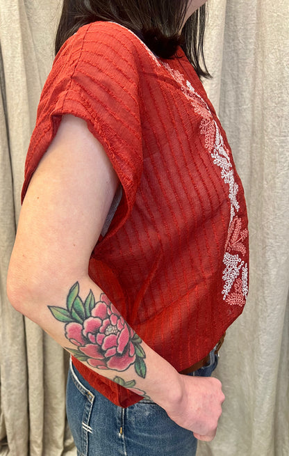 MEISIE Camicia rosso india con ricamo