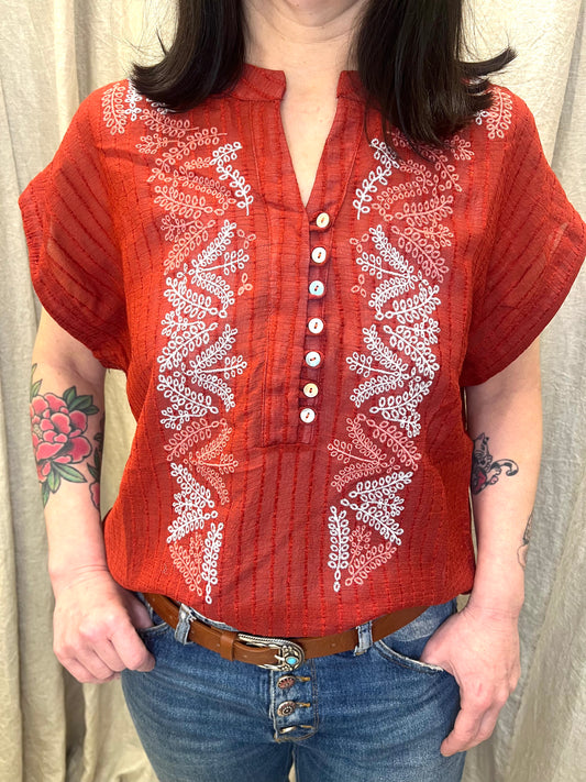 MEISIE Camicia rosso india con ricamo