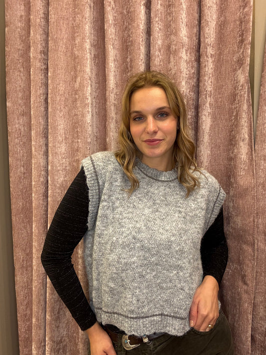 Gilet grigio mélange in maglia soffice