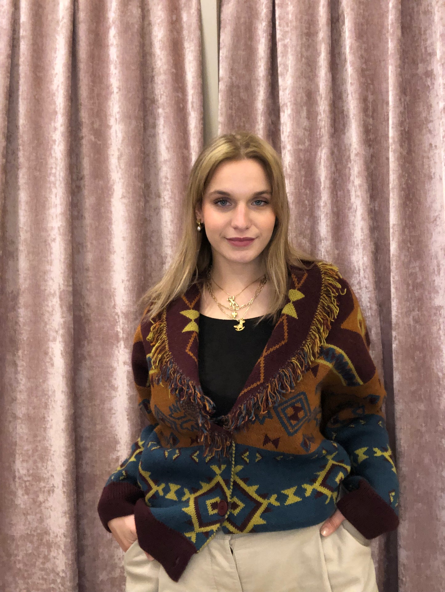 Cardigan jacquard etnico