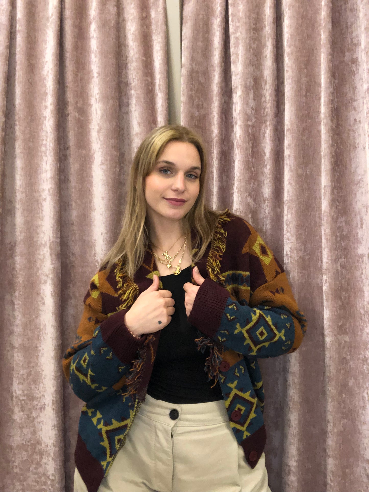 Cardigan jacquard etnico