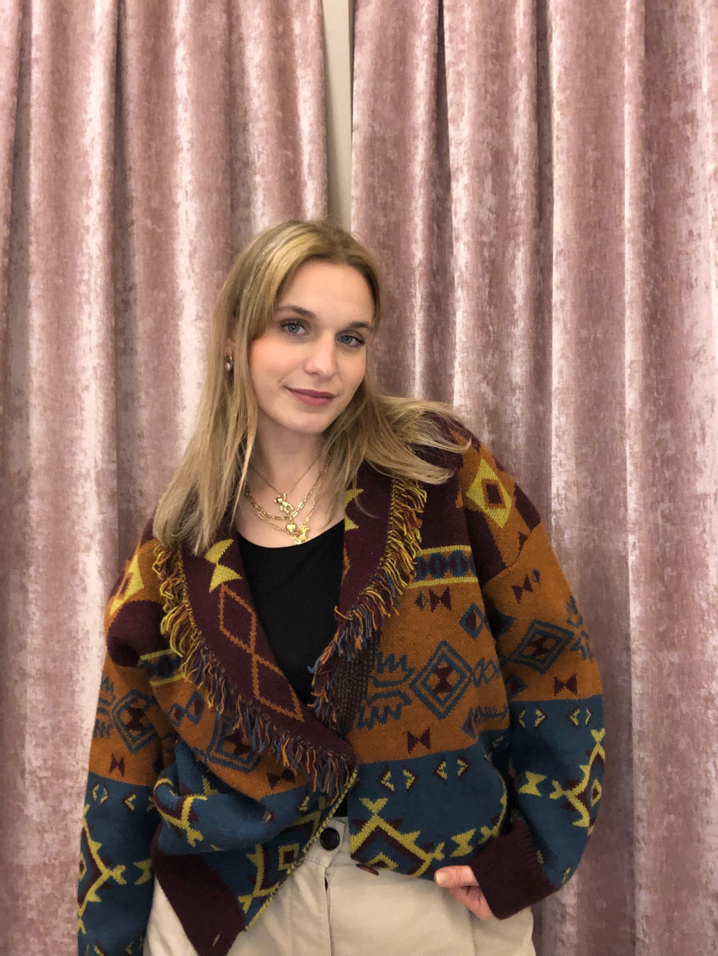 Cardigan jacquard etnico