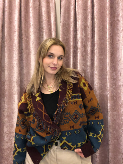 Cardigan jacquard etnico